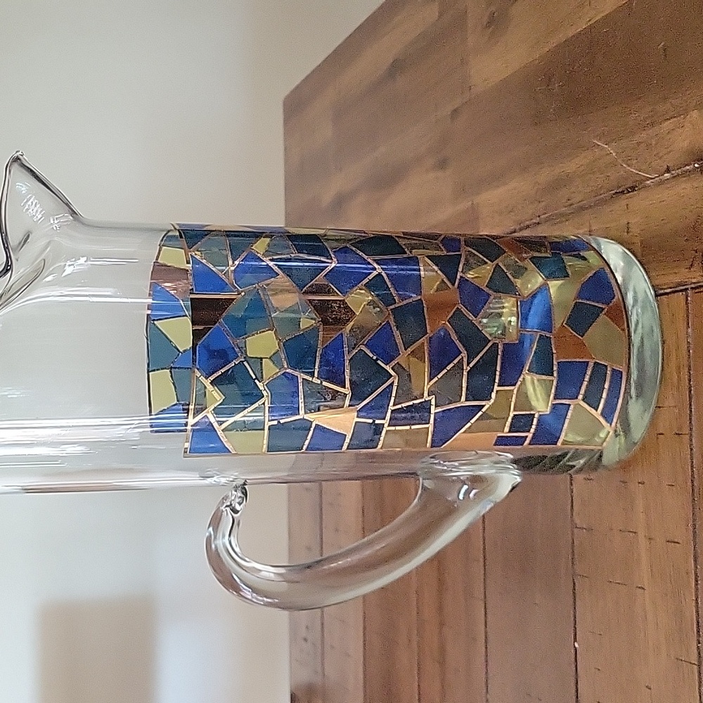 Vintage MCM Martini Cocktail Pitcher 22K Gold Mosaic West Virginia Glass Co